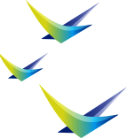 Tres aves en azul, verde y amarillo degradados